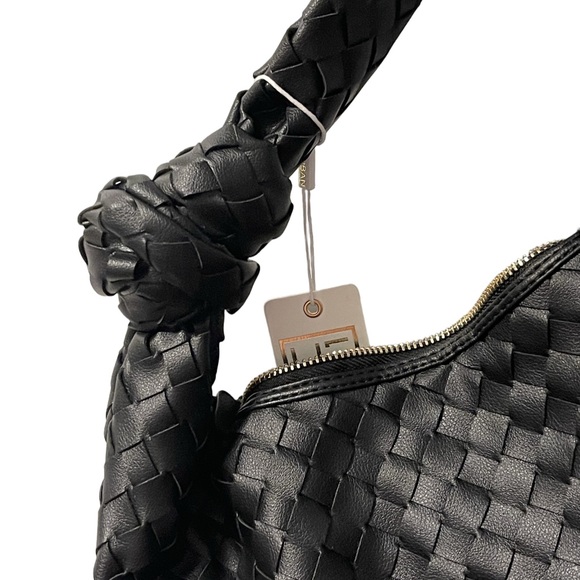 Urban Expansion Woven Hobo Shoulder Bag Black Vegan Leather NWT Sz 17”W x 11”T - Picture 5 of 8